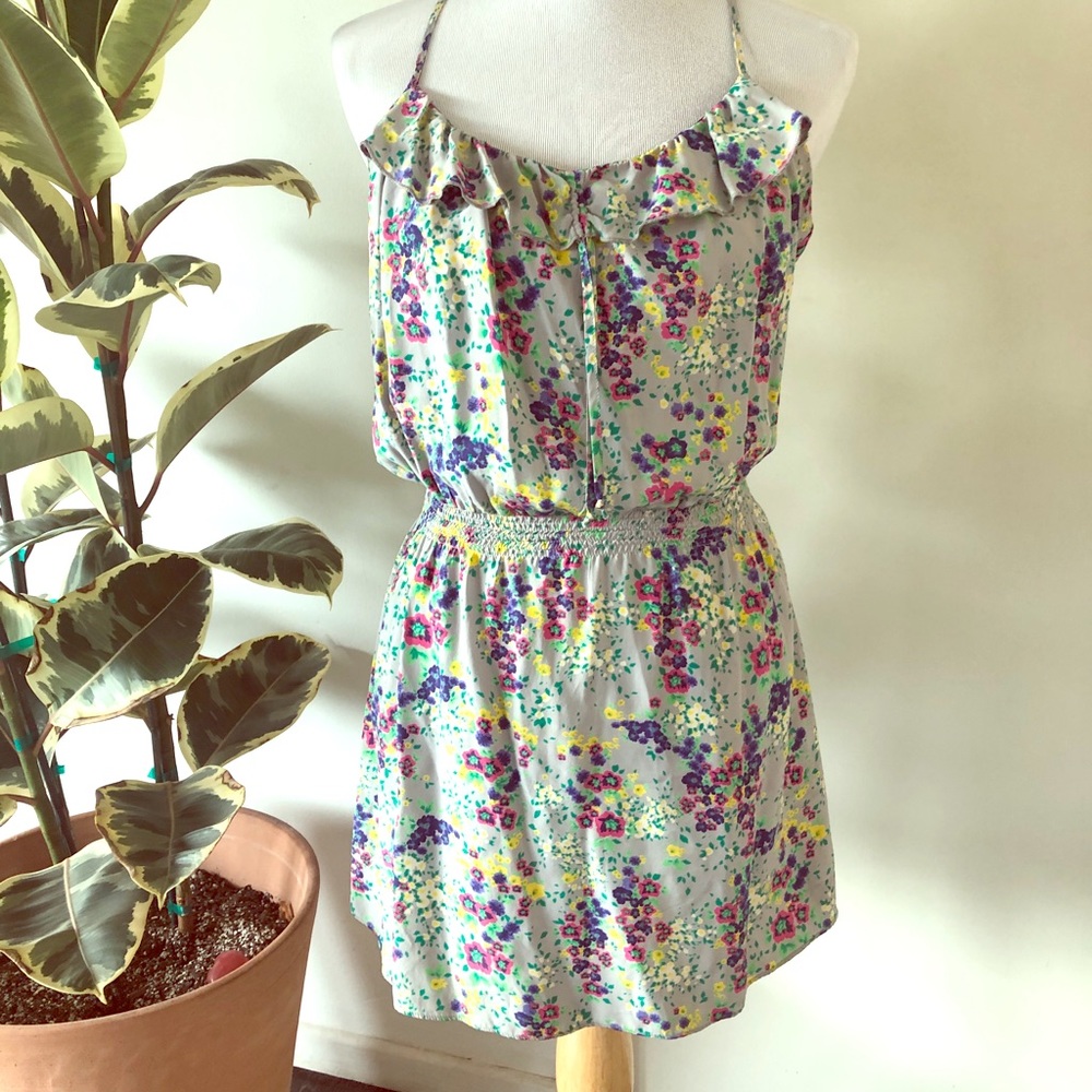 Grey floral mini sundress with racerback size M